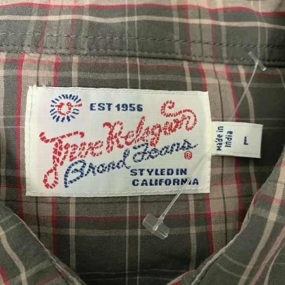 True Religion Brown Plaid Western Pearl Snap Size Large Long Sleeve Shirt B70 - Picture 4 of 4